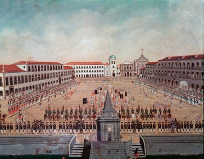 リオデジャネイロ王宮前広場の軍事パレード（ブラジル） 水彩画 レアンドロ・ジョアキム（1738-1798） 18世紀 リオデジャネイロ国立歴史博物館蔵 作： Leandro Joachim