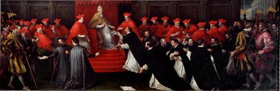 1216年から1227年まで教皇を務めたCencio SavelliことHonorius IIIは、1216年に聖ドミニカの統治を承認し、今日ドミニカ会として知られる説教師兄弟団を設立した。レアンドロ・ダ・ポンテ（レアンドロ・バッサーノ）（1557-1622）による絵画 作： Leandro da Ponte Bassano