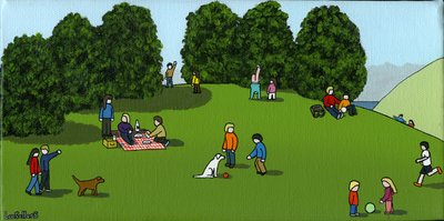 2015年丘の上でのピクニック（キャンバス上のアクリルとインク） 作： Lee Sellers