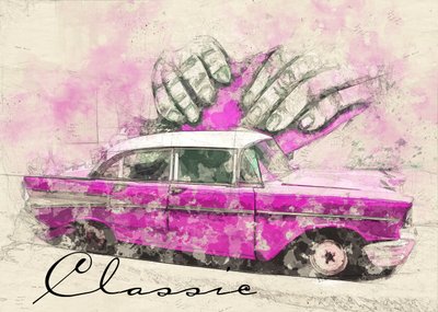 クラシックなピンクの夢の車 作： Lembayung senja studio [Vintage Poster]