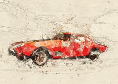 クラシックな赤い車のスケッチ 作： Lembayung senja studio [Vintage Poster]