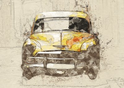 クラシックな黄色い車 作： Lembayung senja studio [Vintage Poster]