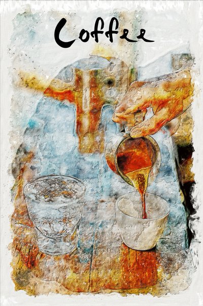 コーヒーを注ぐ水彩画 作： Lembayung senja studio [Vintage Poster]