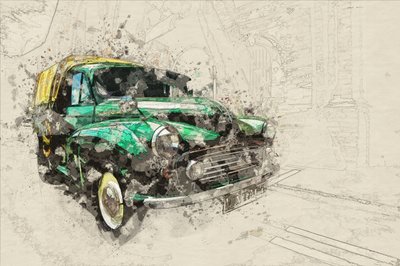 緑の古い車 作： Lembayung senja studio [Vintage Poster]