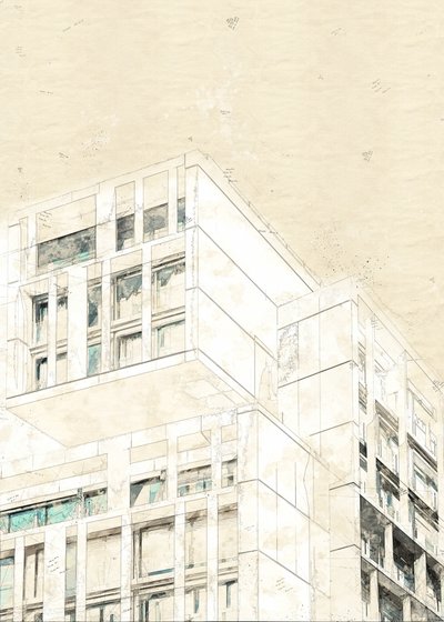 現代建築の設計図 作： Lembayung senja studio [Vintage Poster]