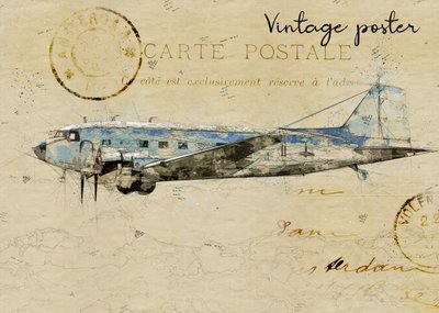 ビンテージの飛行機ポストカード 作： Lembayung senja studio [Vintage Poster]