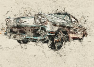ヴィンテージカーのスケッチ 作： Lembayung senja studio [Vintage Poster]