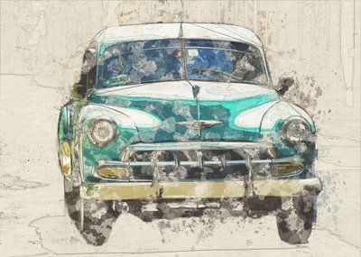 ヴィンテージの緑色の車のスケッチ 作： Lembayung senja studio [Vintage Poster]