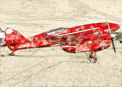ビンテージの赤いプロペラ機 作： Lembayung senja studio [Vintage Poster]