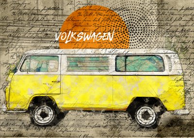 イエローのヴィンテージ・バン 作： Lembayung senja studio [Vintage Poster]