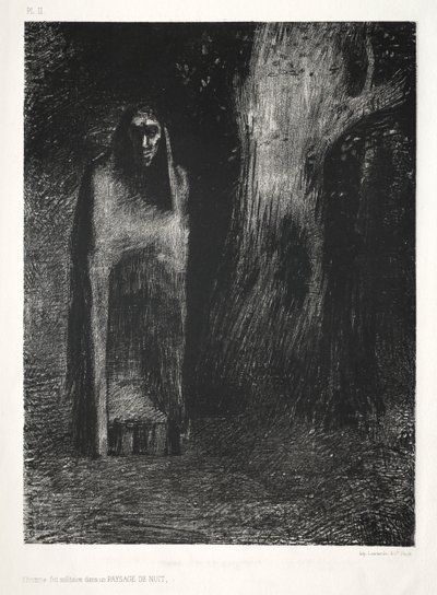 夜の風景に一人の男 作： Lemercier and Cie.