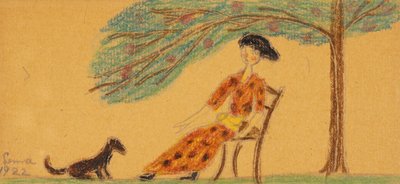 木の下の女性と犬 作： Lenna Glackens
