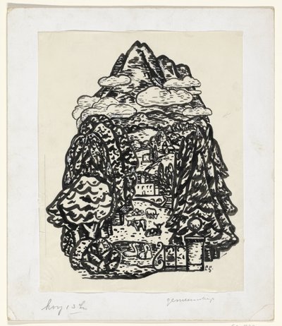 木と牛のいる山の風景 作： Leo Gestel (signed by artist)