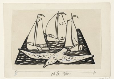 3 つの帆船とカモメ 作： Leo Gestel (signed by artist)