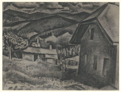 家の前に女性と子供がいる風景 作： Leo Gestel (signed by artist)