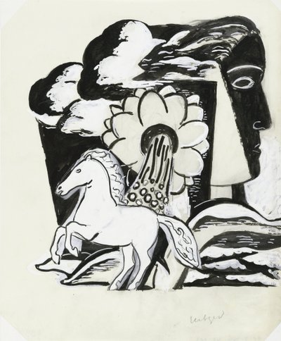 馬と花と頭の飼育（スケッチ） 作： Leo Gestel (signed by artist)