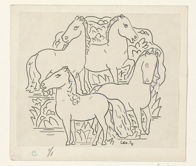 4頭の馬 作： Leo Gestel (signed by artist)