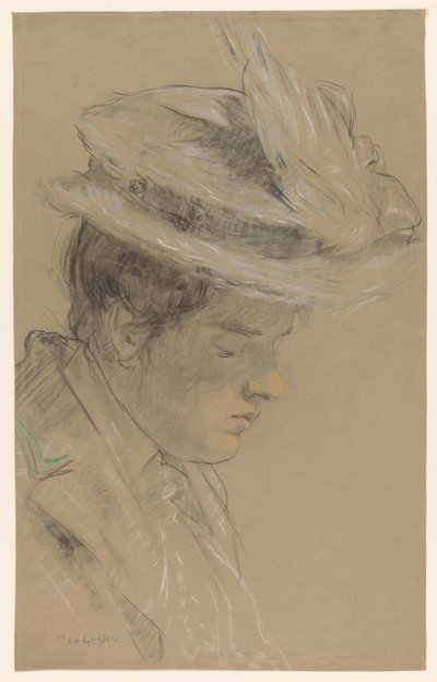 帽子をかぶった女性、見下ろしている 作： Leo Gestel (signed by artist)