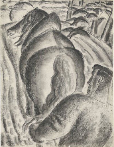 鋤と荷馬を持つ農夫 作： Leo Gestel