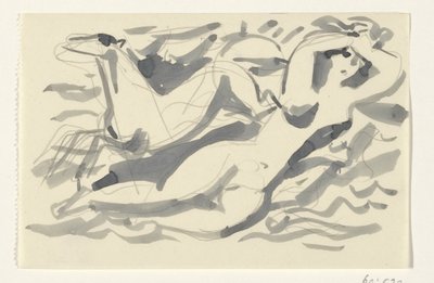 裸の女性と海の馬 作： Leo Gestel