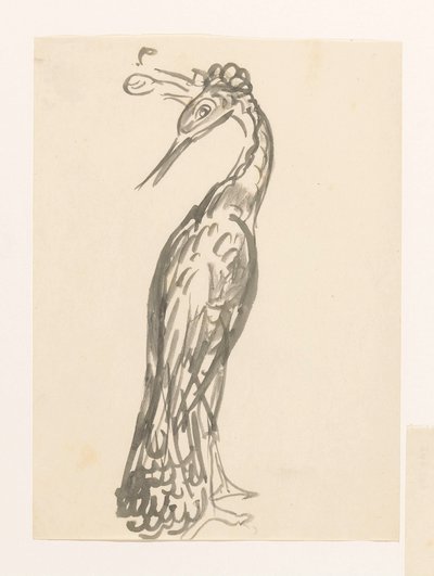 頭を後ろに向けた鷺 作： Leo Gestel