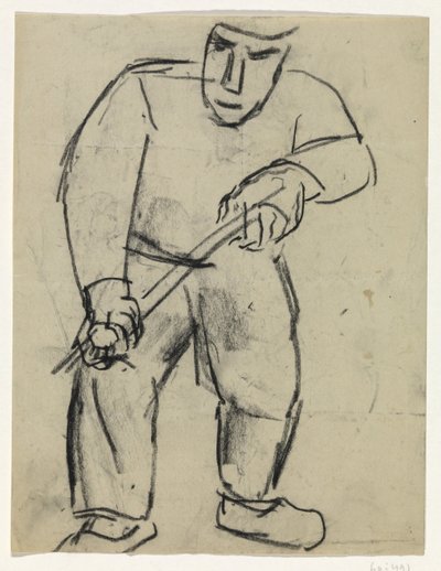 彼の手に棒を持つ立っている男 作： Leo Gestel