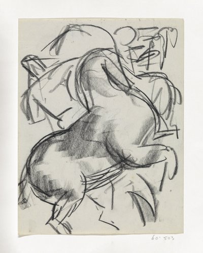 跳ね上がる馬と、その背景に立つ人物 作： Leo Gestel