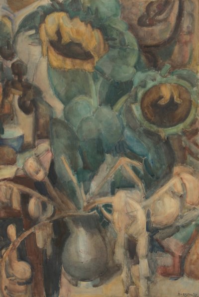 花瓶にひまわりのある静物 作： Leo Gestel