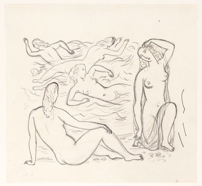 サーフィンやビーチでの 5 人の裸の女性 作： Leo Gestel