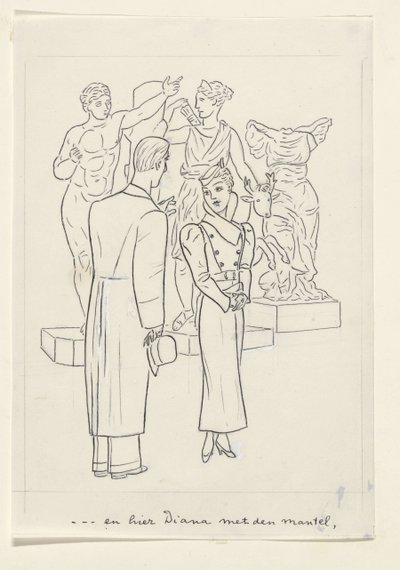 3 つの彫像の前の女性と男性 作： Leo Gestel