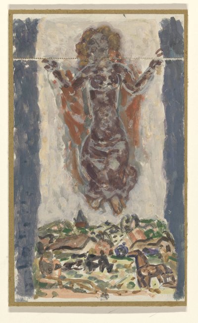 風景の上に腕を広げた女性 作： Leo Gestel