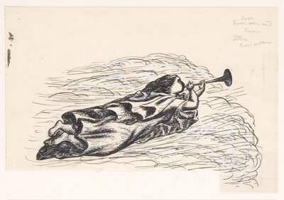 雲に浮かぶトランペットを持つ女性 作： Leo Gestel