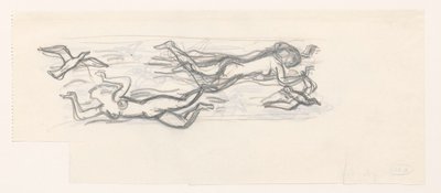 カモメの間で空中に浮いている裸の女性 作： Leo Gestel