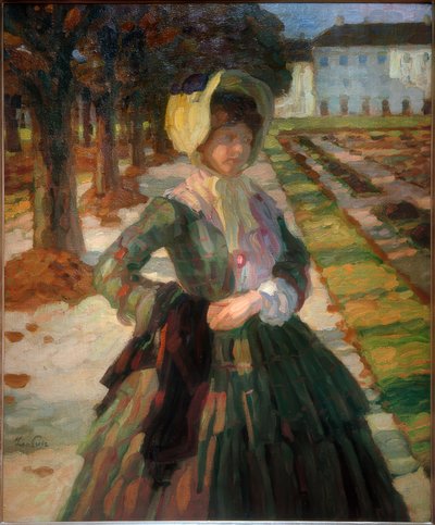 緑のドレスを着た若い女性 作： Leo Putz