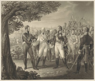 1813 年 8 月 18 日、プラハで連合国の君主と閣僚との最初の会談 作： Leo Wolf