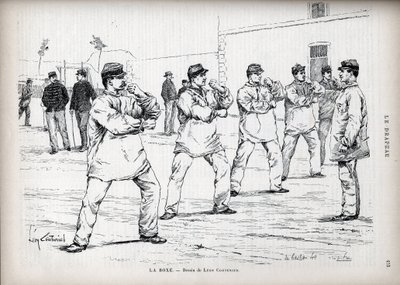 La Boxing - French Armees - Leon Couturier (1842-1935) によるドローイング - 「The Flag」のために - 「愛国者同盟のモニター」 - 8月22日 作： Leon Antoine Lucien Couturier