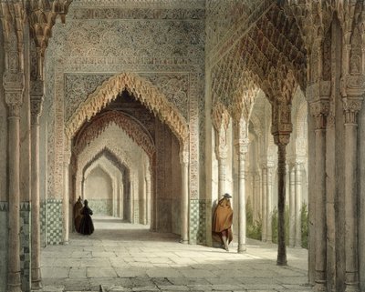 1853年、グラナダのアルハンブラ宮殿の法廷 作： Leon Auguste Asselineau