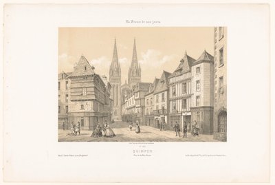 ケレオン通りとカンペールの大聖堂の眺め カンペール。 Vue de la rue Kerion (オブジェクトのタイトル) 現代フランス（シリーズタイトル） La France de nos jours (オブジェクトのシリーズ タイトル) 作： Leon Auguste Asselineau