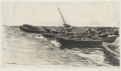 ビーチのボート、c。 187481。 作： Leon Augustin Lhermitte