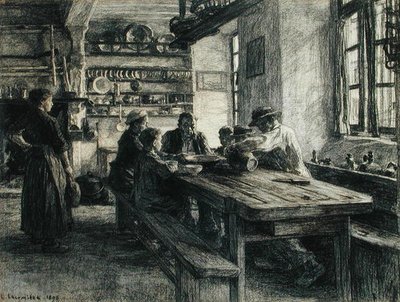 台所のインテリアの中の人物 作： Leon Augustin Lhermitte