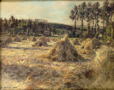 日没の干し草、1906年（紙にパステル） 作： Leon Augustin Lhermitte