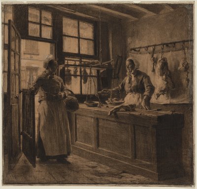 肉屋のインテリア、c。 1881年。 作： Leon Augustin Lhermitte