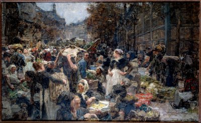 ホールの様子。19世紀のパリで行われたマルシェ・デ・アールの群衆。Leon Augustin Lhermitte（1844-1925）によるスケッチ 作： Leon Augustin Lhermitte
