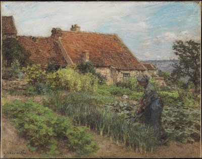 庭に水をやる、1900（キャンバスにマウントされた織り紙にパステル） 作： Leon Augustin Lhermitte