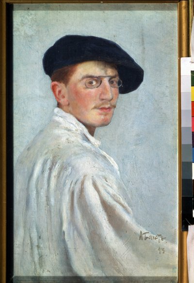 自画像。 レオン バクスト (1866-1924) の絵画。 キャンバスに油彩、34 x 21 cm 作： Leon Bakst