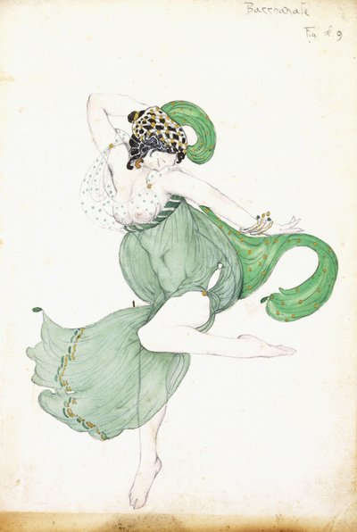 「バッカナーレ」の衣装デザイン、ソリストのバレリーナ、 作： Leon Bakst