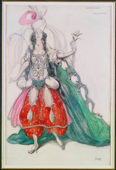 「シェヘラザード」のゾベイド役のジェーン・マルナックの衣装デザイン 作： Leon Bakst