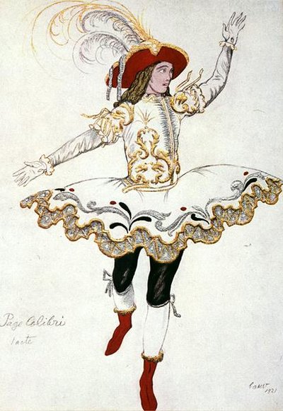 眠れる森の美女』より「妖精ハミングバードのページボーイ」の衣装デザイン 作： Leon Bakst