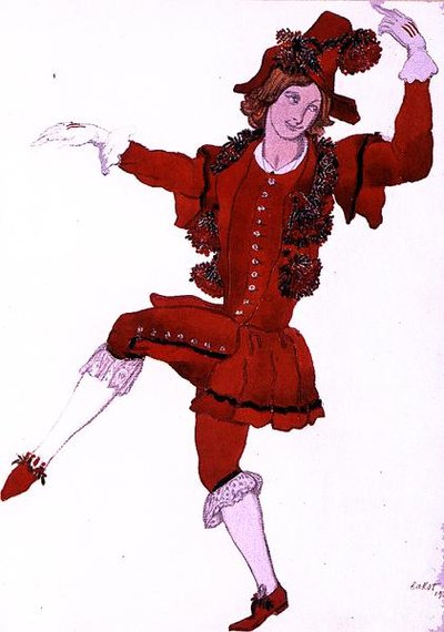 眠れる森の美女」より「妖精の山アッシュ」のページボーイの衣装デザイン 作： Leon Bakst