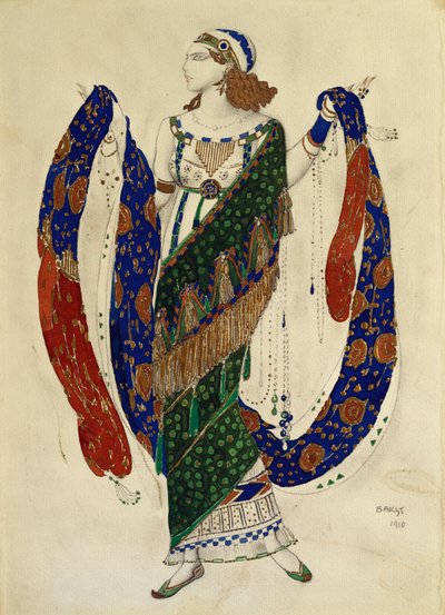 「クレオパトラ」のダンサーの衣装デザイン、1910 作： Leon Bakst